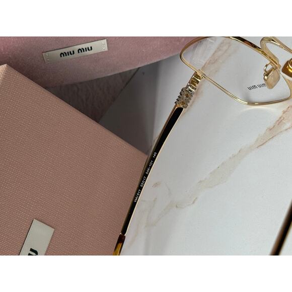NEW Miu Miu M51YV Gold Square Logo Metal Eyeglasses Frames